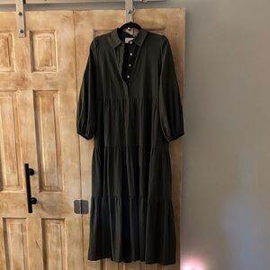 Pomander Place Forest Green Tiered Long Sleeve Dress